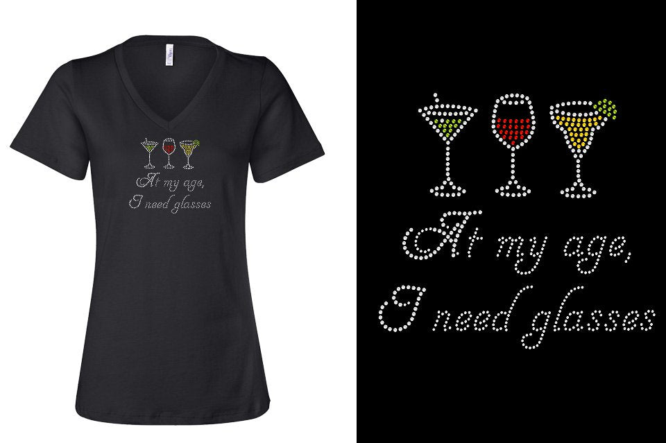 Rhinestone Short Sleeve V-Neck Shirt At My Age