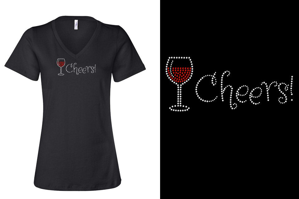 Rhinestone Short Sleeve V-Neck Shirt Cheers