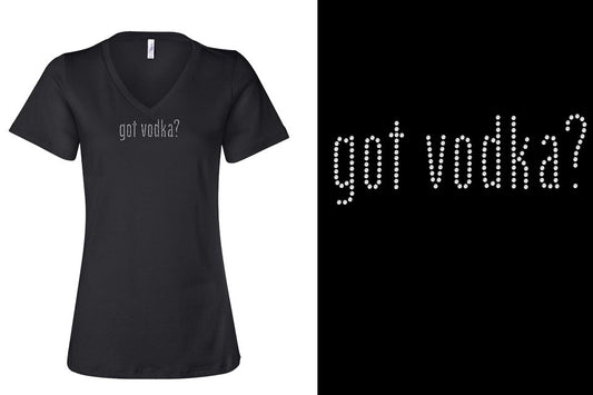Rhinestone Short Sleeve V-Neck Shirt Got Vodka