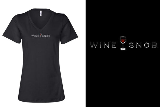 Rhinestone Short Sleeve V-Neck Shirt Wine Snob