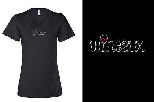 Rhinestone Short Sleeve V-Neck Shirt Wineaux